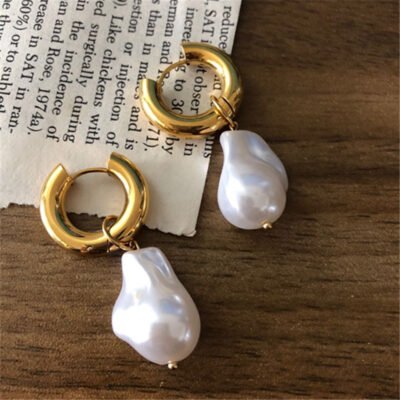 Artificial Baroque Pearl Pendant Earrings with Stainless Steel Ear Buckle