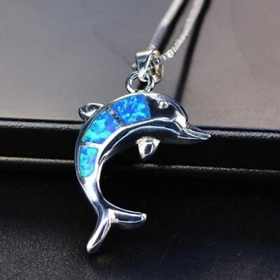 Artificial 925 Silver Opal Dolphin Pendant