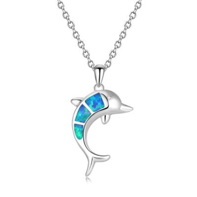 Artificial 925 Silver Opal Dolphin Pendant