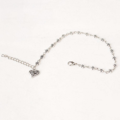 Artificial Silver Hollow Plum Flowers Heart-Shaped Anklet