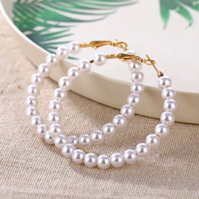 Artificial Korean Imitation Pearl Circle Hoop Earrings