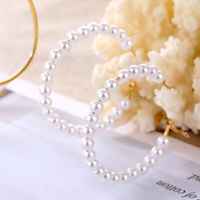 Artificial Korean Imitation Pearl Circle Hoop Earrings